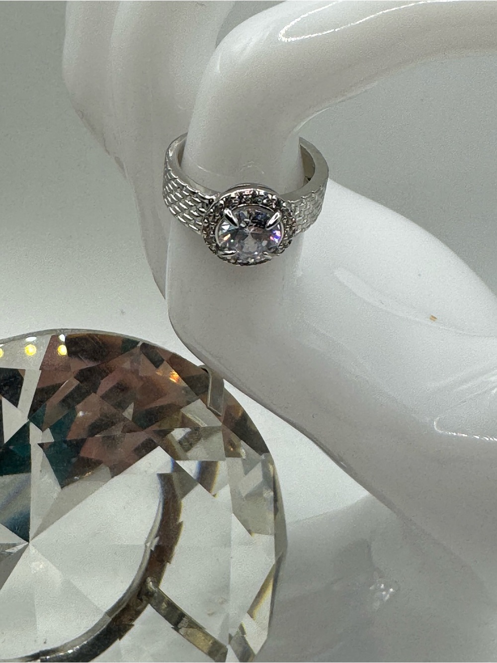 Stainless Steel‎ and Cubic Zirconia Open Ring SZ 7 NEW